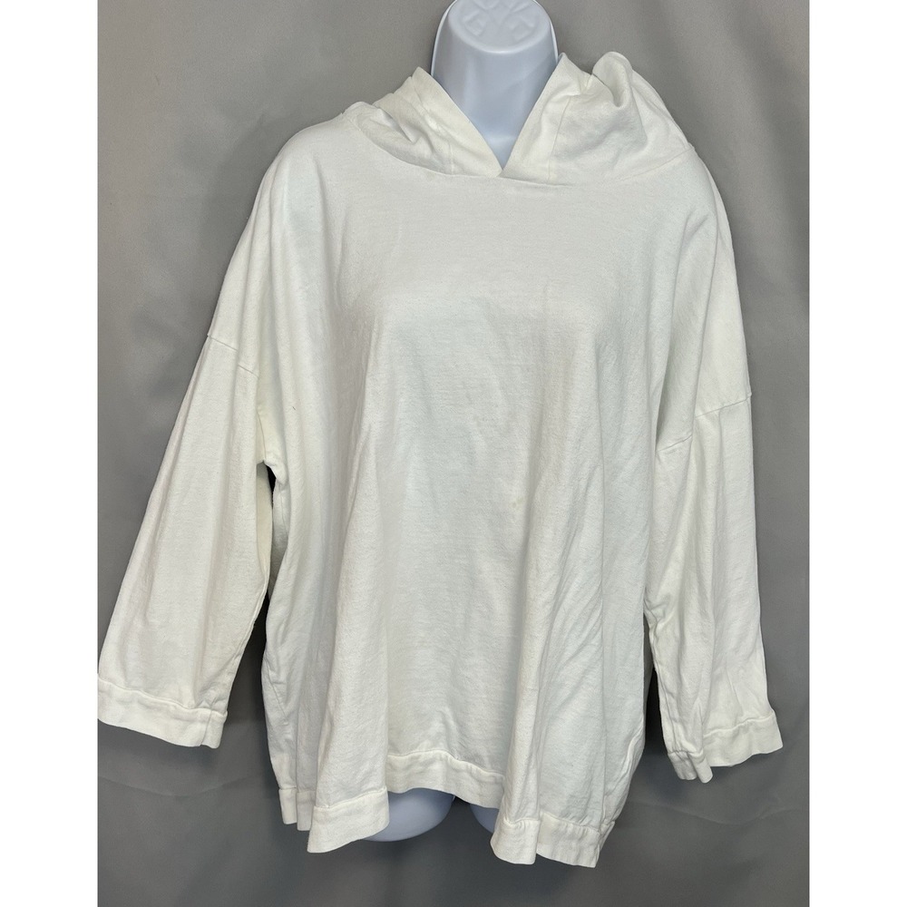 Bryn Walker Hoodie Women Medium White Lagenlook Boxy Oversized Pullover Made USA